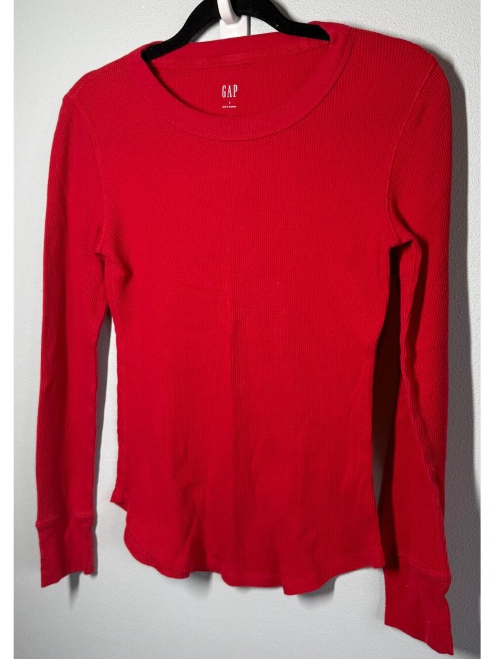 GAP Womens Small Red Waffle Knit Thermal Top Long Sleeve Casual Basic Layering